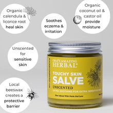 Load image into Gallery viewer, Touchy Skin Salve, Eczema Cream, Dry Skin, Eczema Treatment For Adults and Kids, Calendula Cream, Dermatitis, Dry Hands, Cuticles, Knuckles, Heels, Calendula Ointment, Ora’s Amazing Herbal
