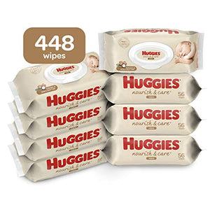 Huggies Nourish & Care Baby Wipes, 8 Flip-Top Packs, 56 Count Each