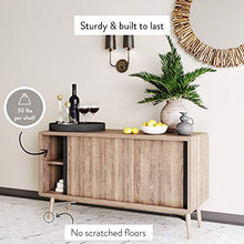 Load image into Gallery viewer, Nathan James Liam Modern Mid-Century TV Stand, Media Console or Entertainment Cabinet with Sliding Doors, Reclaimed Oak/Black
