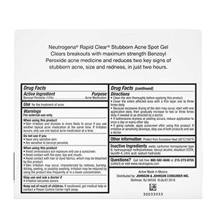 Neutrogena Rapid Clear Stubborn Acne Spot Treatment Gel with Maximum Strength Benzoyl Peroxide Acne Treatment Medicine, Pimple Cream for Acne Prone Skin with 10% Benzoyl Peroxide, 1 oz