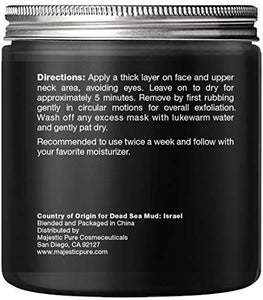 MAJESTIC PURE Dead Sea Mud Mask - Natural Face and Skin Care for Women and Men - Best Black Facial Cleansing Clay for Blackhead, Whitehead, Acne and Pores - 8.8 fl. Oz