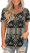 Load image into Gallery viewer, Uusollecy Women Boho Plus Size Short Sleeves Shirts, Crew Neck Casual Soft Blouse, Loose Shirt Tunic Tops for Women Teen Girl Sky Blue Medium
