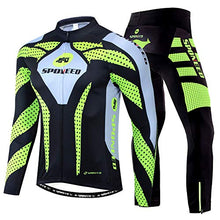 Load image into Gallery viewer, sponeed Bike Jersey Set Mens Thermal Fleece Long Sleeve Mountain Road Biking Clothing Warm Padded Cycling Tights US XL Green
