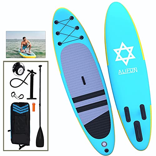 ALIFUN Inflatable Stand Up Paddle Board SUP Paddleboarding Weight Capacity 330 LBS 6 Inches Thick Wide Stance with All Around Accessories for Adult of All Skill Levels