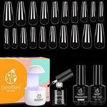 Load image into Gallery viewer, Beetles 2Pcs 15ml No Wipe Gel Top Coat and Base Coat Set with Nail Tips and Glue Gel Kit, LED Lamp DIY Nail Art Acrylic Nail Kit
