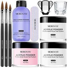 Load image into Gallery viewer, Morovan Acrylic Nail Kit Acrylic Powder and Professional Liquid Monomer set with Acrylic Nail Brush Nail Forms tips for Acrylic Nails Extension Beginner kit
