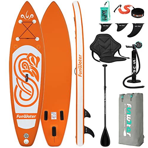 FunWater SUP Inflatable Stand Up Paddle Board 10'x31''x6'' Ultra-Light Inflatable Paddleboard with ISUP Accessories,Fins,Adjustable Paddle, Pump,Backpack, Leash, Waterproof Phone Bag,Kayak Seat