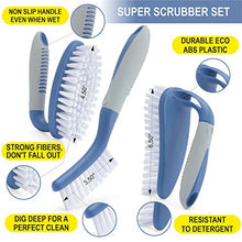 Load image into Gallery viewer, Scrub Brush Set of 3pcs - Cleaning Shower Scrubber with Ergonomic Handle and Durable Bristles - Grout Cleaner Brush - Scrub Brushes for Cleaning Bathroom/Shower/Tile/Kitchen/Floor/Bathtub/Carpet Blue
