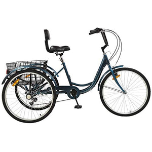 Sibosen Adult Tricycles for Women/Men, 7 Speed Adult Mountain Bikes Tricycles 24 Inch 3 Wheeled Mountain Trike Bicycles w/Carbon Steel Low Step-Through Frame Folding Basket - USA Warehouse Delivery