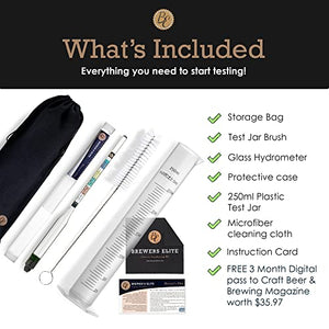 Brewer's Elite Hydrometer & Test Jar - for Home Brew Beer, Wine, Mead and Kombucha - Deluxe Triple Scale Set, Hardcase and Cloth - Specific Gravity ABV Tester