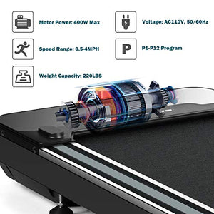 Goplus Under Desk Electric Treadmill, with Touchable LED Display and Wireless Remote Control, Built-in 3 Workout Modes and 12 Programs, Walking Jogging Machine for Home/Office