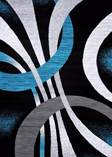 1447 Turquoise Swirls 8x10 Modern Abstract Area Rug Carpet