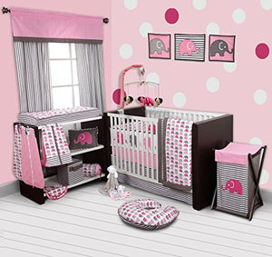 Bacati - Elephants Pink/Grey 10-Piece Nursery in a Bag Girls Baby Nursery Crib Bedding Set with Bumper Pad