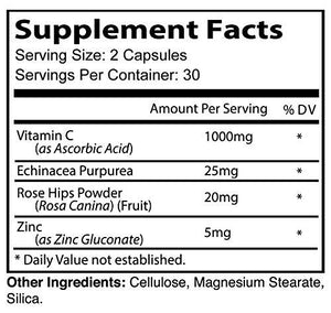 (120 Pills) Vitamin C 1000mg Capsules Supplement with Zinc, Echinacea, Rose Hips for Immune Support for Adults Kids - Vit C Pills Immunity System Booster Defense, High Absorption -Gluten Free (2 Pack)