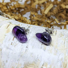 Load image into Gallery viewer, Dark Amethyst Earrings - Sterling Silver Backing - 5-10mm Raw Crystal Studs - Hypoallergenic and Nickel-Free Earrings
