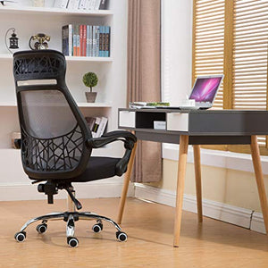 ErYao Ergonomic Office Chair, Adjustable Headrest Mesh Office Chair Office Desk Chair Computer Task Chair Swivel Lumbar Support Desk, Computer Ergonomic Mesh Chair with Armrest (Black)