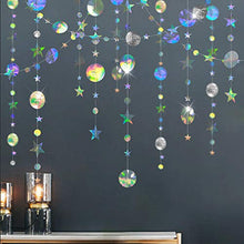 Load image into Gallery viewer, Cheerland Bling Bling iridescent Twinkle Star Garland Streamer Kit for Party Decorations Glitter Metallic Circle dot Garland Glittery Bunting Garlands Banner for Wedding Kids Room Birthday Baby Shower

