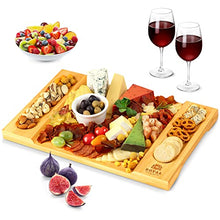 Load image into Gallery viewer, Unique Bamboo Cheese Board, Charcuterie Platter and Serving Tray for Wine, Crackers, Brie and Meat. Large and Thick Natural Wooden Server - Fancy House Warming Gift &amp; Perfect Choice for Gourmets
