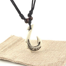 Load image into Gallery viewer, HZMAN Hawaiian White Fish Hook Pendant Hemp Cord Chain - Maori Tribal Necklace
