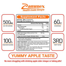 Load image into Gallery viewer, Apple Cider Vinegar Gummies Vitamins with The Mother, 500mg ACV &amp; Ginger, Vegan, Paleo &amp; Keto Friendly, Non-GMO, Natural Apple Flavor Pectin Gummy with Superfoods, for Women Men, 60 Count, by Zammex
