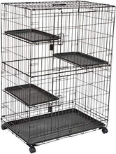 Load image into Gallery viewer, AmazonBasics Large 3-Tier Cat Cage Playpen Box Crate Kennel - 36 x 22 x 51 Inches, Black

