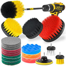 Load image into Gallery viewer, Holikme 20Piece Drill Brush Attachments Set, Scrub Pads &amp; Sponge, Buffing Pads, Power Scrubber Brush with Extend Long Attachment, Car Polishing Pad Kit
