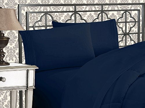Load image into Gallery viewer, Elegant Comfort Luxurious 1500 Thread Count Egyptian Three Line Embroidered Softest Premium Hotel Quality 4-Piece Bed Sheet Set, Wrinkle and Fade Resistant, Queen, Navy Blue