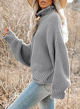 Load image into Gallery viewer, Machico Women's Turtleneck Long Batwing Sleeve Loose Oversized Chunky Knitted Pullover Sweater Jumper Tops (Gray, Small)
