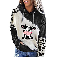 Load image into Gallery viewer, Fall Clothes for Women Cute Cow Print Color Block Long Sleeve Pocket Hoodie Teen Girls Oversized Winter Warm Loose Lightweight Hooded Open Front Cardigan Jacket Coat Tops Pullover(Black,Medium)
