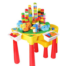 Load image into Gallery viewer, burgkidz Kids 5-in-1 Multi Activity Table Set - Building Block Table with Storage - Play Table Includes 1 Chair and 128 Pieces Compatible Large Bricks Building Blocks - Green Baseplate/Yellow Color
