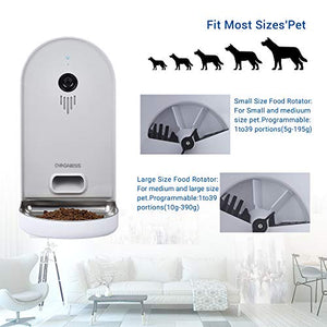 DOGNESS Automatic WiFi Dog/Cat Smart Camera Feeder - 6.5Lbs Large Capacity App Control Food Dispenser with WiFi, Portion Control, Voice Recording, Camera, Timer Programmable (Grey)