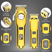 Load image into Gallery viewer, Hatteker Hair Clipper &amp; Trimmer Set for Men IPX7 Waterproof Cordless Barber Clipper for Hair Cutting Kit with T-Blade Trimmer Beard Trimmer Kids Clipper Professional USB Rechargeable (Gold)
