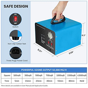 2 in 1 Ozone Generator 11,000 mg/h Multipurpose Ozone Machine Ionizer Air Purifier Deodorizer for Rooms, Cars, Smoke, Blue