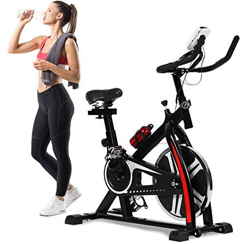 Exercise Bike Recumbent Spin Cycling Bike Indoor Cycle Stationary Workout Equipment with Pulse W/LCD Display and Adjustable Foot for Home Office (Black)