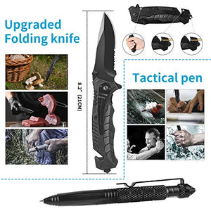 JINAGER Survival kit, Professional Emergency Survival gear 15 in 1, Upgraded Tactical Defense Tool for Hiking Camping Climbing Adventures, Emergency Tool Gift for Men Boy Car