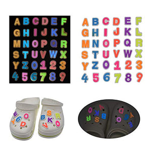 PartyFUN 72PCS Letters Shoes Charms GLOW IN THE DARK Shoes Charms for Clog Shoes & Wristband Bracelet Party Gifts