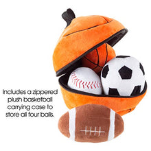 Load image into Gallery viewer, Hey! Play! My First Sports Bag Playset- Plush Soccer, Baseball, Basketball &amp; Football for Babies, Infants &amp; Toddlers- Gift Set with Storage Bag
