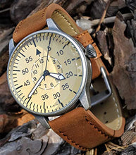 Load image into Gallery viewer, Mil-Tec Luftwaffe Me109 Aviator Vintage German WW2 Flieger Pilot Mens Watch - Military Easy to Read Calfskin Brown Leather Strap 3Atm Analog Quartz
