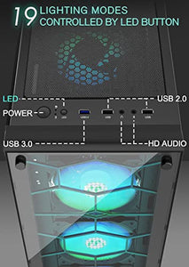 MUSETEX ATX PC Case with 6 Pcs 120mm ARGB Fans, Computer Gaming Case Mid-Tower Phantom Black, Tempered Glass Computer Chassis, USB 3.0, MN6-B