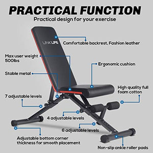 WILLY Adjustable Weight Bench for Full Body Workout Multi-Purpose Utility Weight Bench Foldable Flat Bench Press for Home Gym, Adjustable Strength Training Bench with Fast Folding