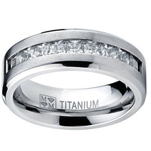 Load image into Gallery viewer, Metal Masters Co. Titanium Men's Wedding Band Engagement Ring with 9 Large Princess Cut Cubic Zirconia Size 9
