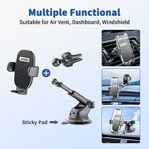 3-in-1 Suction Cup Phone Holder Windshield/Dashboard/Air Vent, Oqtiq Dashboard & Windshield Suction Cup Car Phone Mount with Strong Sticky Gel Pad, Compatible with iPhone, Samsung & Other Cellphone