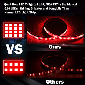LED Truck Tailgate Light Bar, Wayup 60 Inch Quad Row LED Truck Bed Light Strip with White Reverse, Red Brake/Running, Red Turn Signal/Double Flash Strobe Light for Trucks Pickup RV Van Dodge Ram