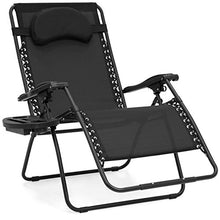 Load image into Gallery viewer, Best Choice Products Oversized Folding Mesh Zero Gravity Recliner Chair w/Cup Holder Accessory Tray and Removable Pillow, Black
