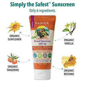 Badger - SPF 30 Kids Sunscreen Cream with Zinc Oxide for Face and Body, Broad Spectrum & Water Resistant Reef Safe Sunscreen, Natural Mineral Sunscreen with Organic Ingredients 2.9 fl oz (3 pack)