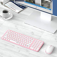 Load image into Gallery viewer, Wireless Keyboard and Mouse Combo, Jelly Comb 2.4G Slim Ergonomic Quiet Keyboard and Mouse with Round Keys for Windows, Laptop, PC, Notebook-White and Pink
