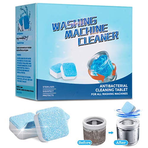 CAMTOA Solid Washing Machine Cleaner Effervescent Tablet Washer Cleaner Eco-Friendly Deep Cleaning Detergent with Triple Decontamination for Front Load and Top Load Washers （12 PCS）