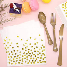 Load image into Gallery viewer, White and Gold Party Supplies 350PCS Disposable Dinnerware Set - White Paper Dinner/Dessert Plates Napkins Cups, Gold Plastic Forks Knives Spoons for Birthday Graduation Fathers Day Independence Day
