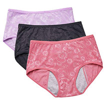 Load image into Gallery viewer, Women Menstrual Period Briefs Jacquard Easy Clean Panties Multi Pack US Size S/5, Red,Black,Lotus
