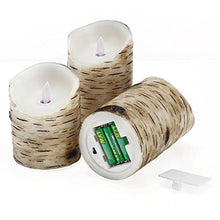 Load image into Gallery viewer, Comenzar Flickering Candles, Candles Birch Set of 3 (H: 4" 5" 6" x D: 3.25")Birch Bark Battery Candles Real Wax Pillar with Remote Timer
